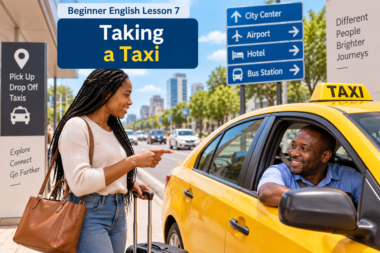 Beginner English Lesson 7: Taking a Taxi