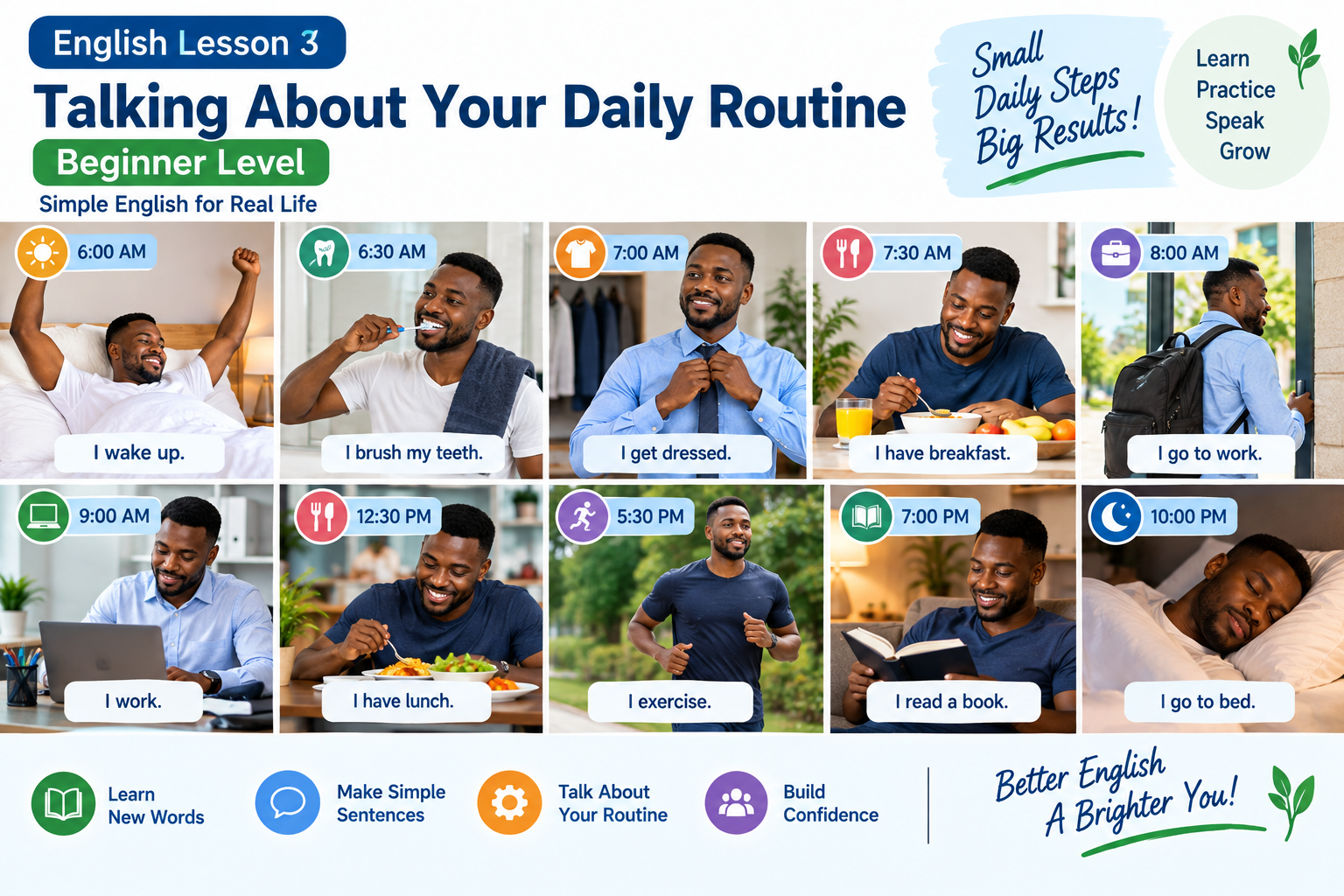 Beginner English Lesson 3: Talking About Your Daily Routine